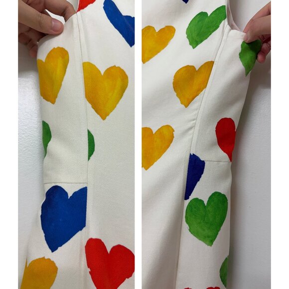 Akris Hearts Print Sheath Dress Cotton Silk White Rainbow Painterly Colorful 4 - Picture 13 of 16